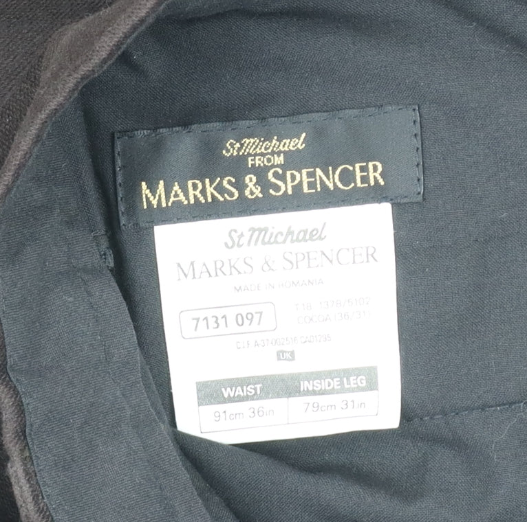 Marks and Spencer Men's Black 36R Cotton Straight Trousers