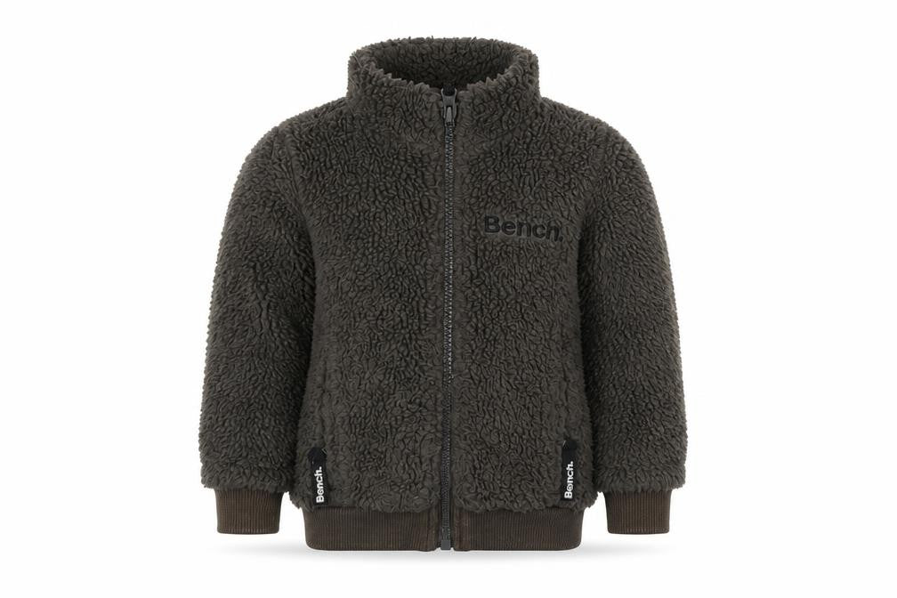 Front view of Bench unisex baby brown 6-12 months fleece zip jacket – soft & lined