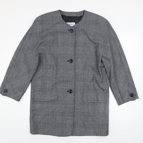 JOBIS Women's Grey Wool Checked Mid-Length Overcoat Size 8