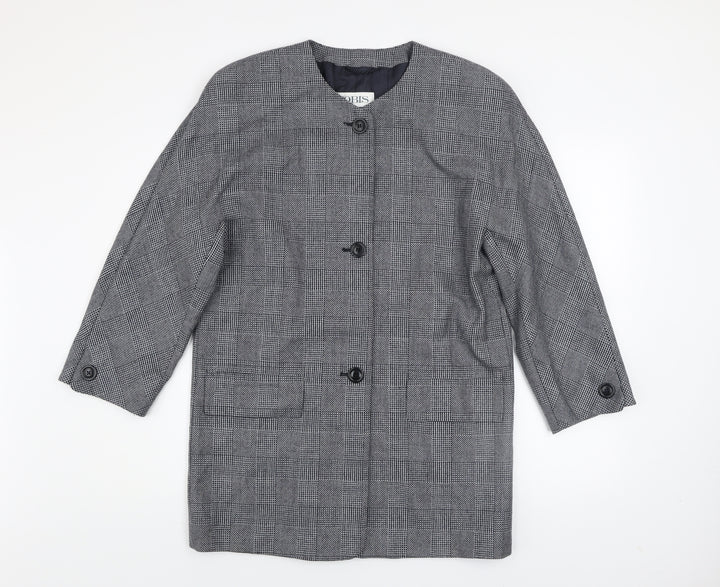 JOBIS Women's Grey Wool Checked Mid-Length Overcoat Size 8