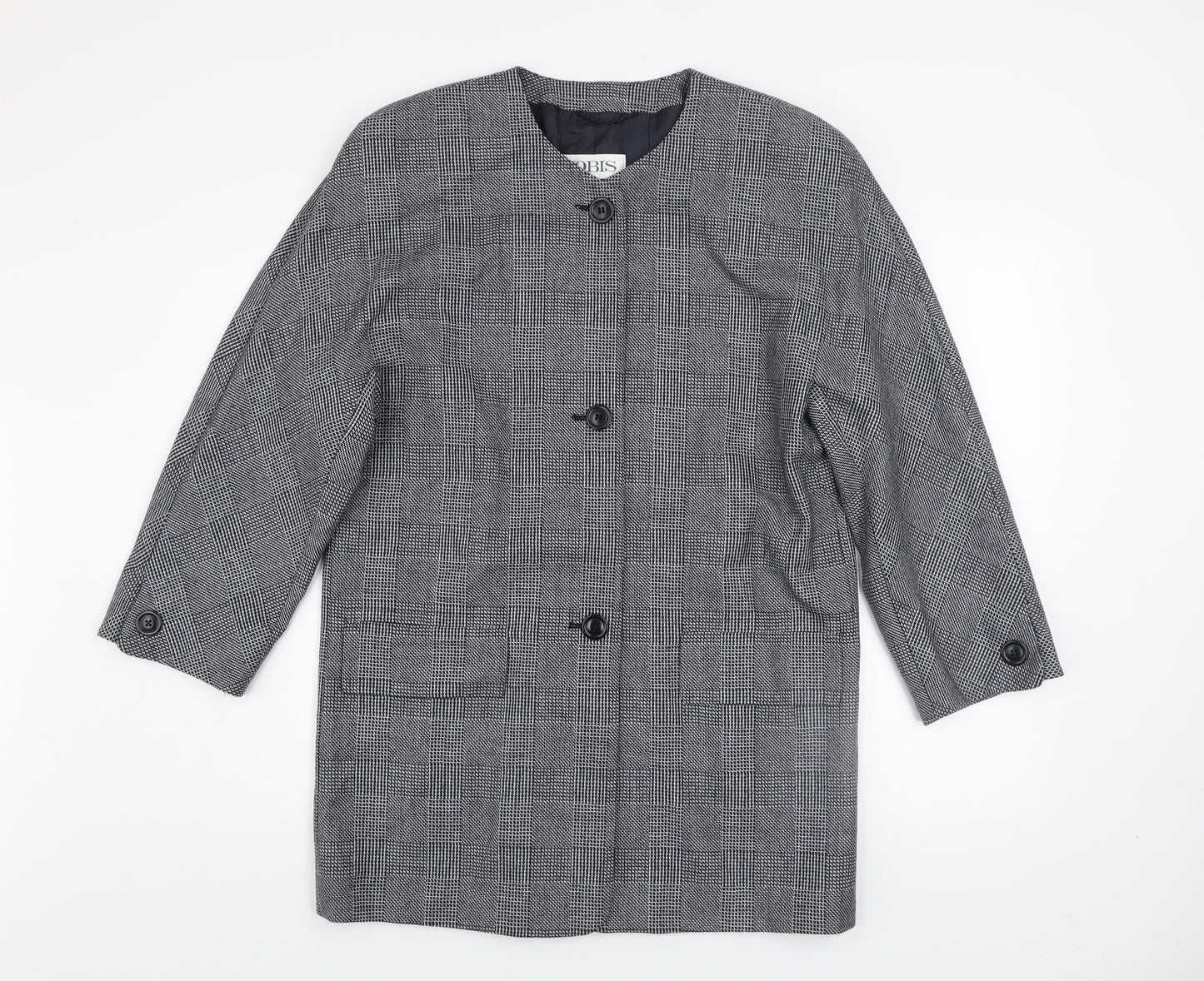 JOBIS Women's Grey Wool Checked Mid-Length Overcoat Size 8