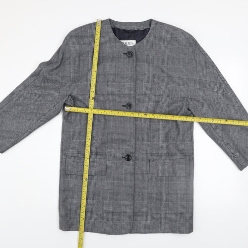 JOBIS Women's Grey Wool Checked Mid-Length Overcoat Size 8