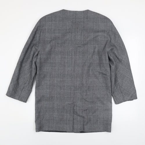 JOBIS Women's Grey Wool Checked Mid-Length Overcoat Size 8