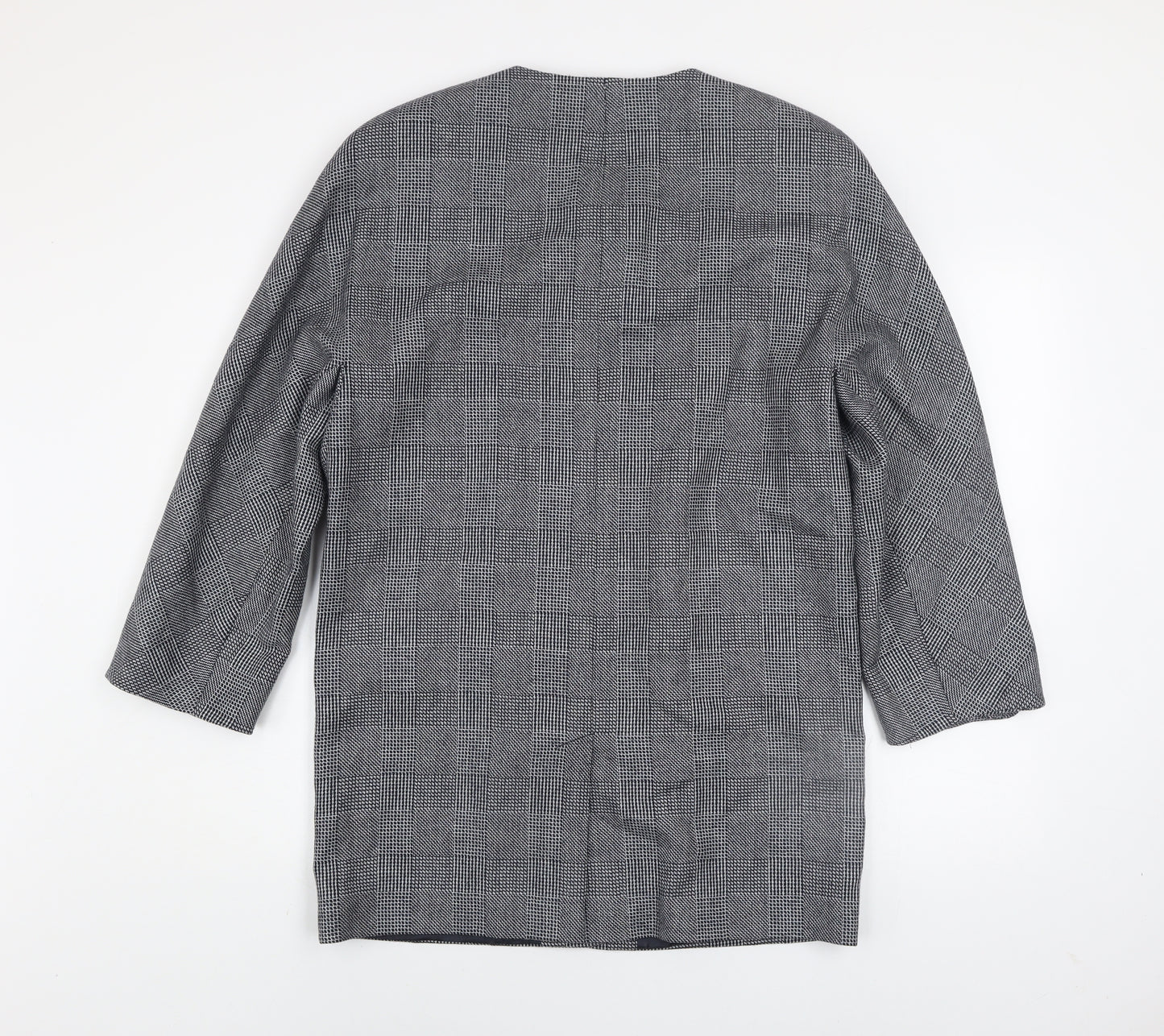 JOBIS Women's Grey Wool Checked Mid-Length Overcoat Size 8