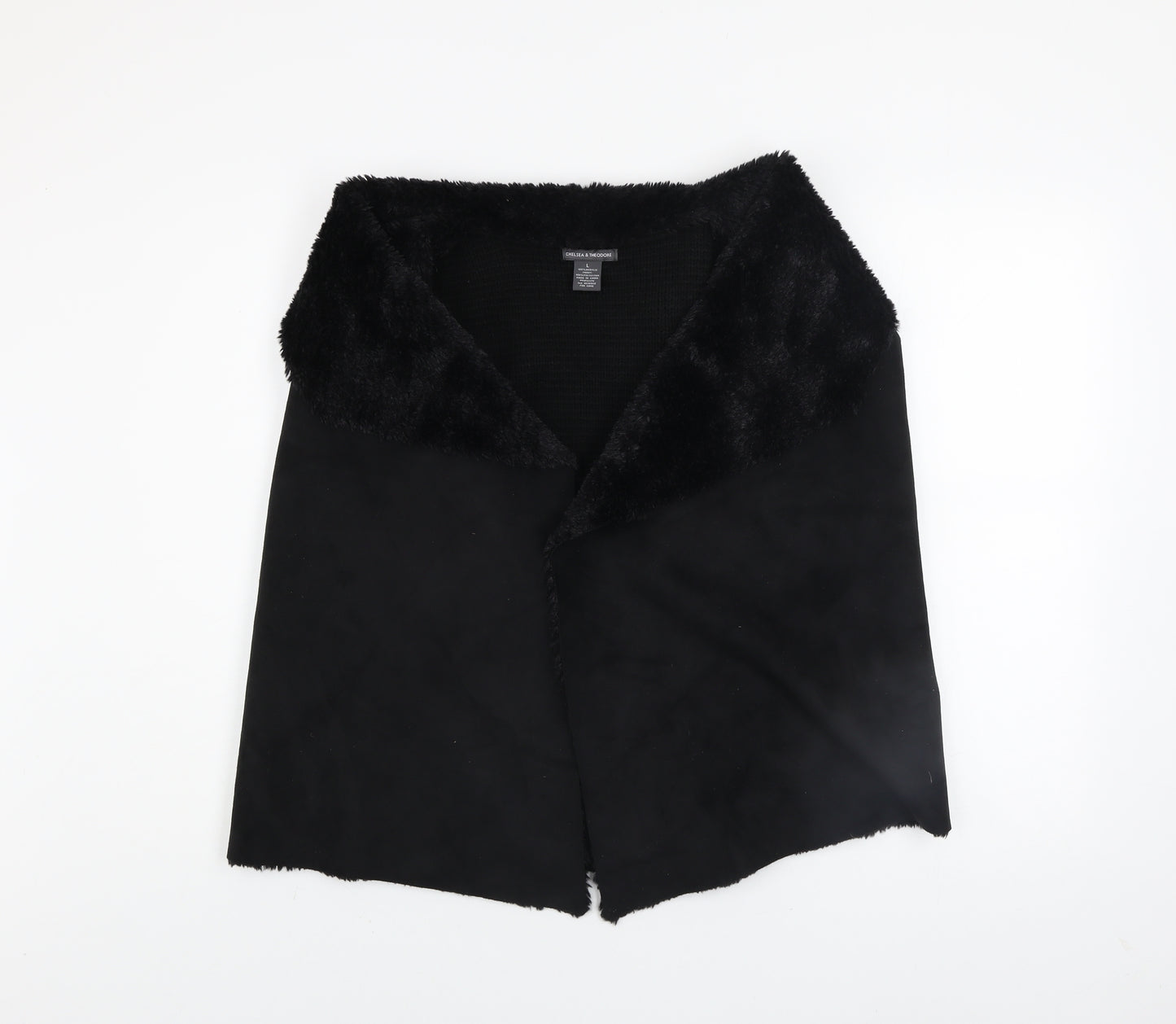 Chelsea & Theodore Women's Black Faux Fur Trim Acrylic Waistcoat L