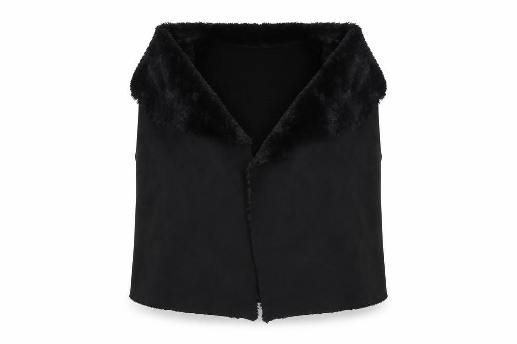 Chelsea & Theodore Women's Black Faux Fur Trim Acrylic Waistcoat L