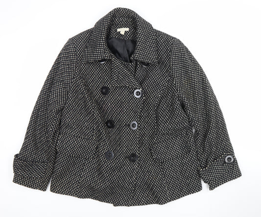 Charter Club Women Black Wool Blend Tweed Short Pea Coat Size 18