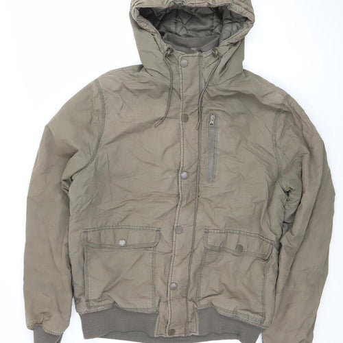 H&M Divided Men's Brown Hooded Bomber Jacket L Cotton Blend