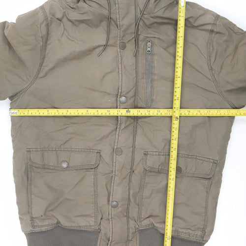 H&M Divided Men's Brown Hooded Bomber Jacket L Cotton Blend