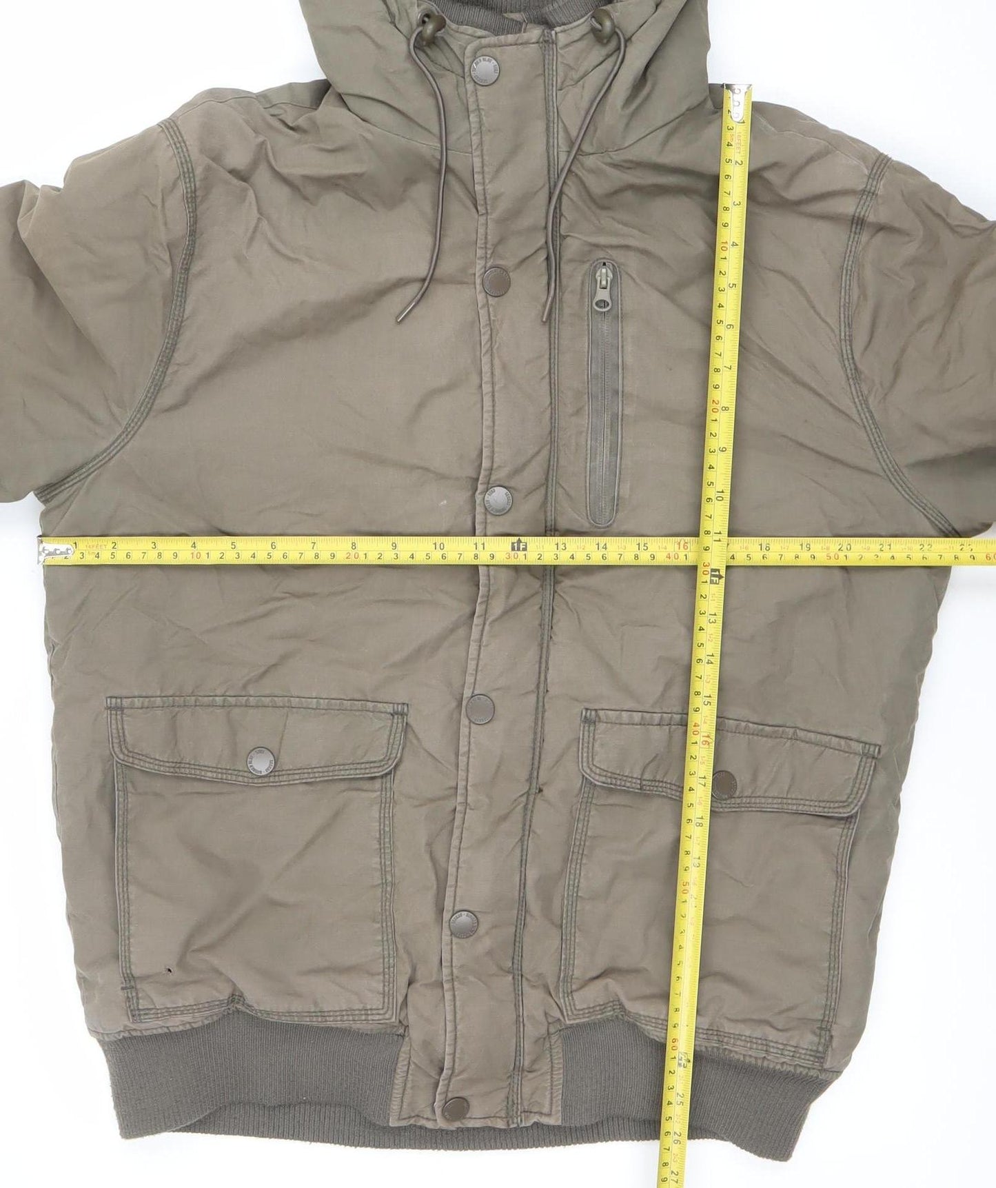 H&M Divided Men's Brown Hooded Bomber Jacket L Cotton Blend