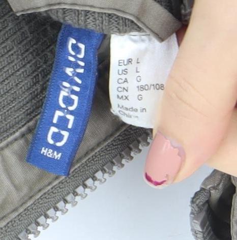 H&M Divided Men's Brown Hooded Bomber Jacket L Cotton Blend