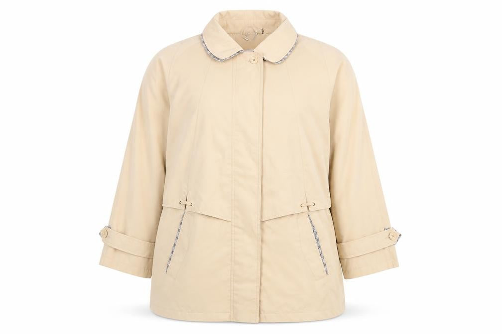Front view of Compliments Women Beige, size 18, Mid-Length Classic Rain Coat