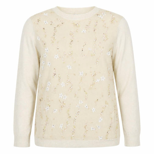 Front view of RJR.John Rocha Women Ivory Beaded Floral Knit Top, size 16
