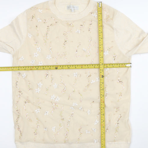 RJR John Rocha Women Ivory Beaded Floral Knit Top Size 16