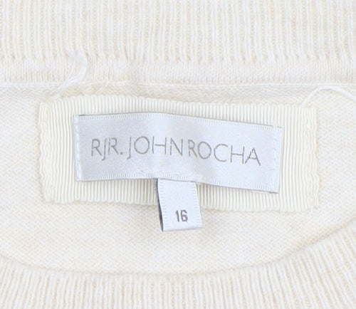RJR John Rocha Women Ivory Beaded Floral Knit Top Size 16