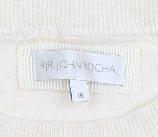 RJR John Rocha Women Ivory Beaded Floral Knit Top Size 16