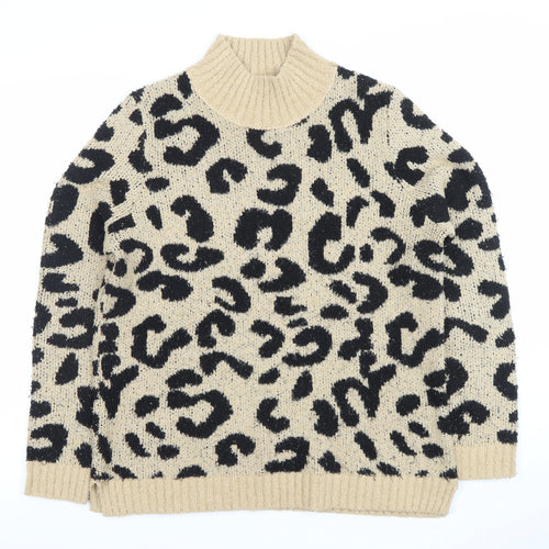 Marks and Spencer Women’s Beige Leopard Print Roll Neck Jumper Size 12
