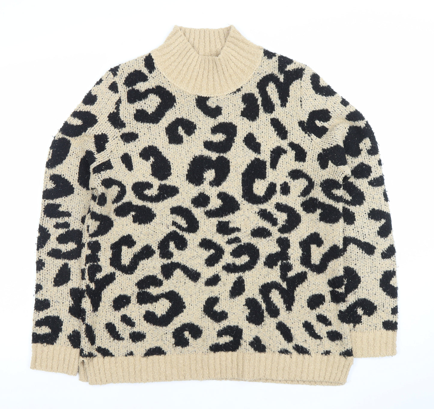 Marks and Spencer Women’s Beige Leopard Print Roll Neck Jumper Size 12