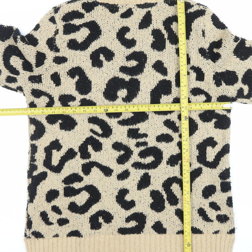 Marks and Spencer Women’s Beige Leopard Print Roll Neck Jumper Size 12
