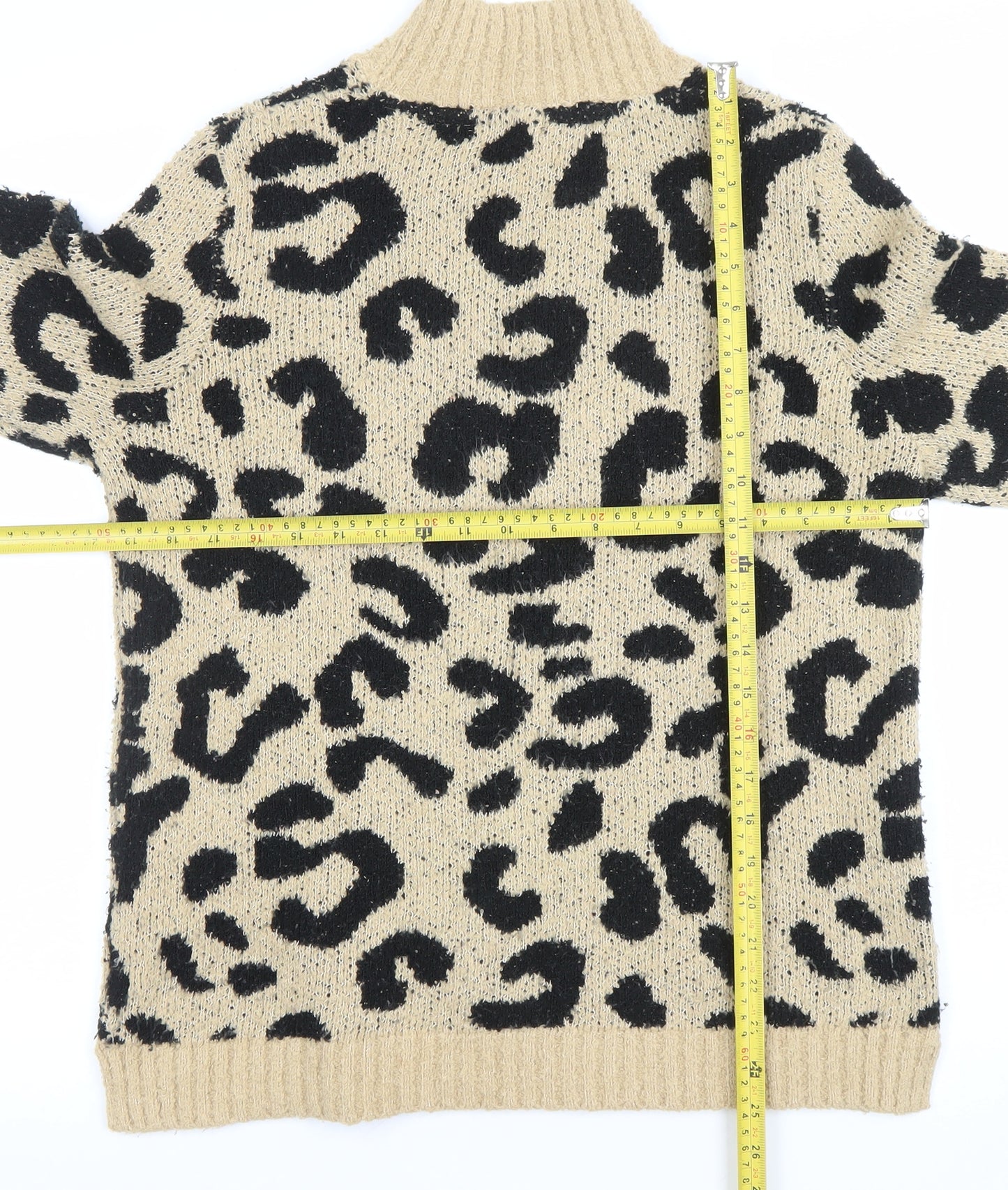 Marks and Spencer Women’s Beige Leopard Print Roll Neck Jumper Size 12
