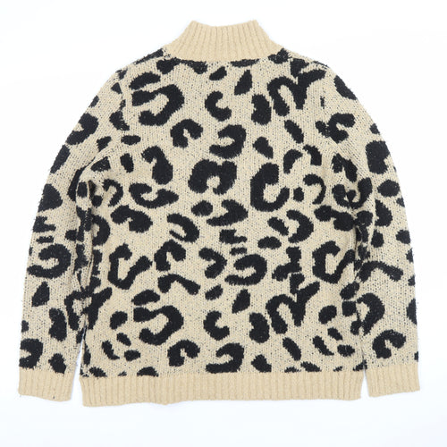Marks and Spencer Women’s Beige Leopard Print Roll Neck Jumper Size 12