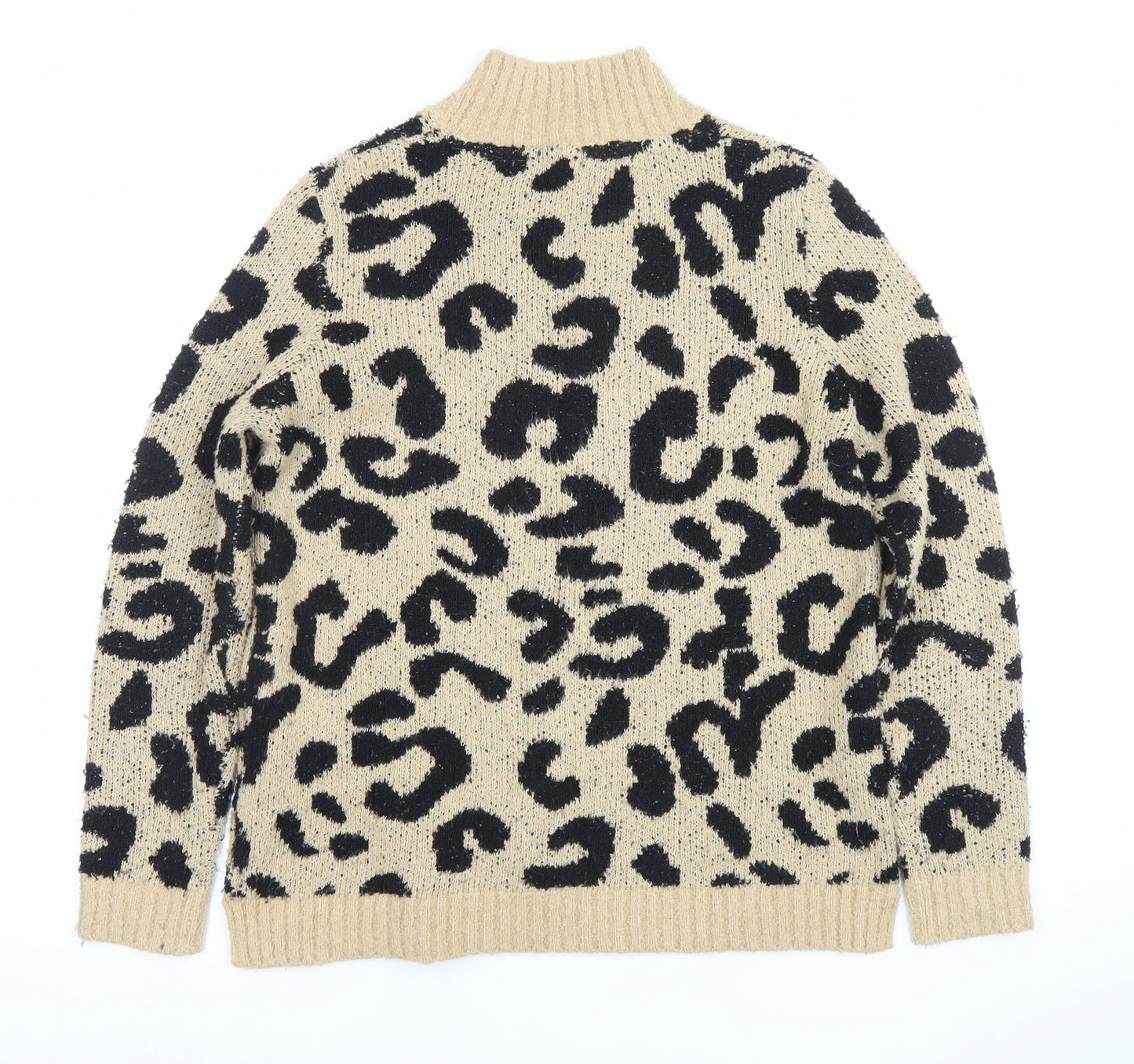 Marks and Spencer Women’s Beige Leopard Print Roll Neck Jumper Size 12