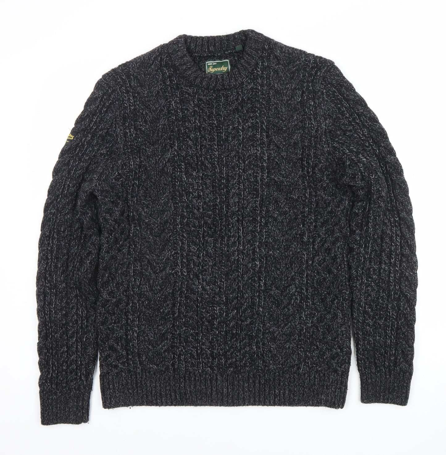 Superdry Men's Grey Cable-Knit Crew Neck Wool Jumper Size S