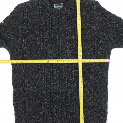 Superdry Men's Grey Cable-Knit Crew Neck Wool Jumper Size S