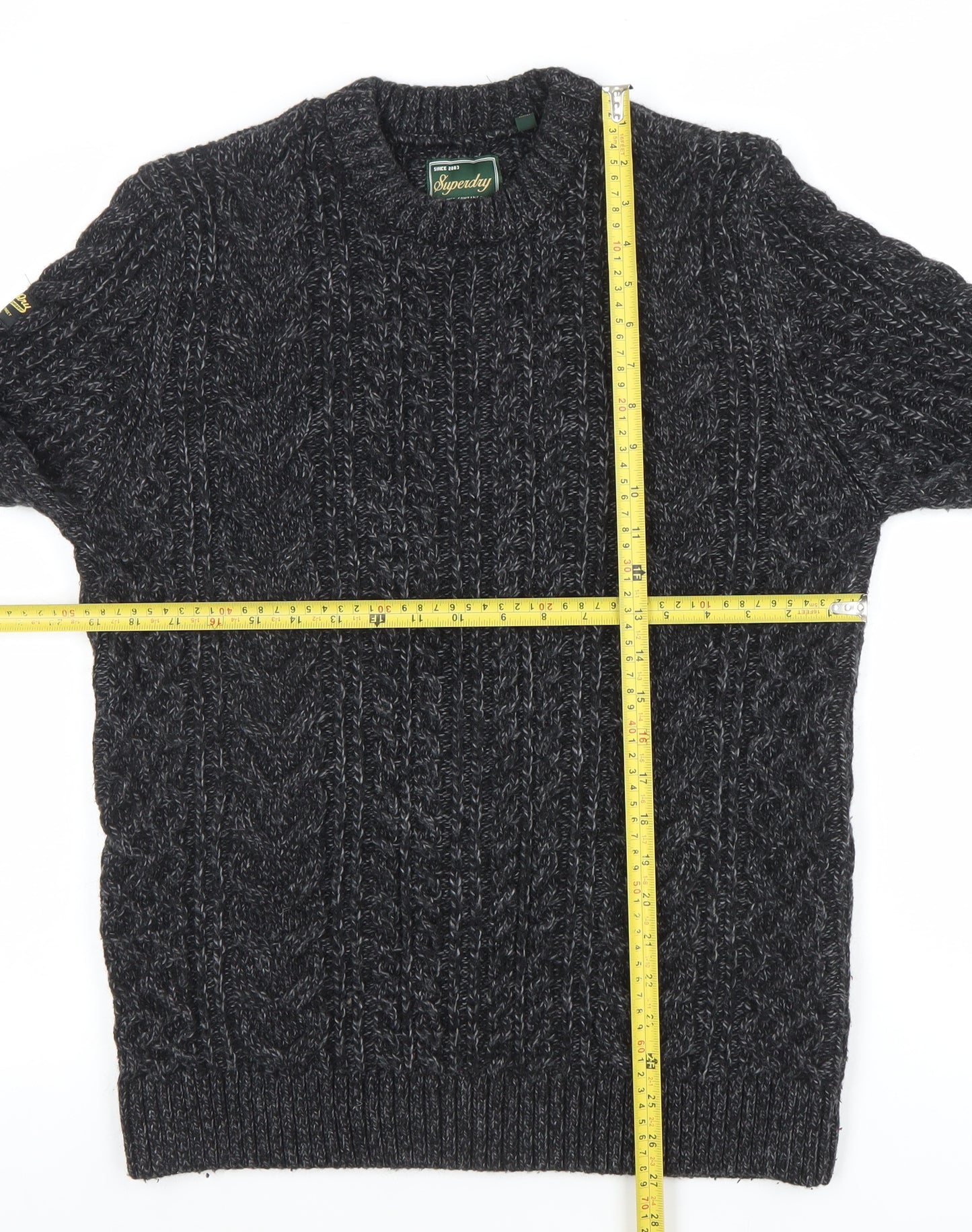 Superdry Men's Grey Cable-Knit Crew Neck Wool Jumper Size S