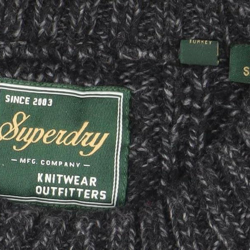 Superdry Men's Grey Cable-Knit Crew Neck Wool Jumper Size S