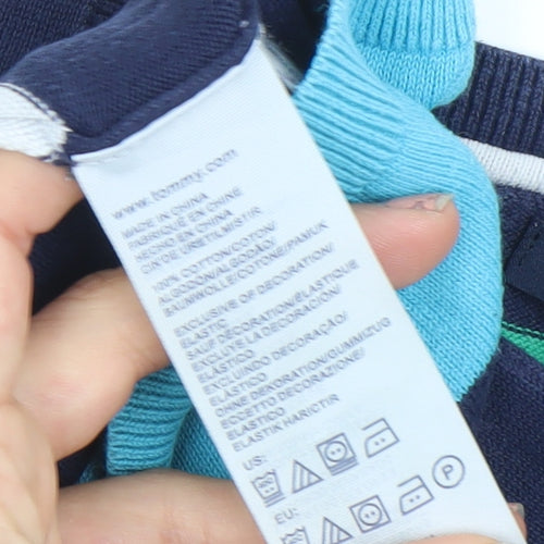 Tommy Hilfiger Men's Blue Striped V-Neck Cotton Jumper XS