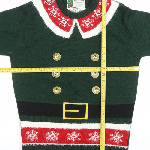 Merry Christmas Men's Green S Elf Style Fair Isle Jumper