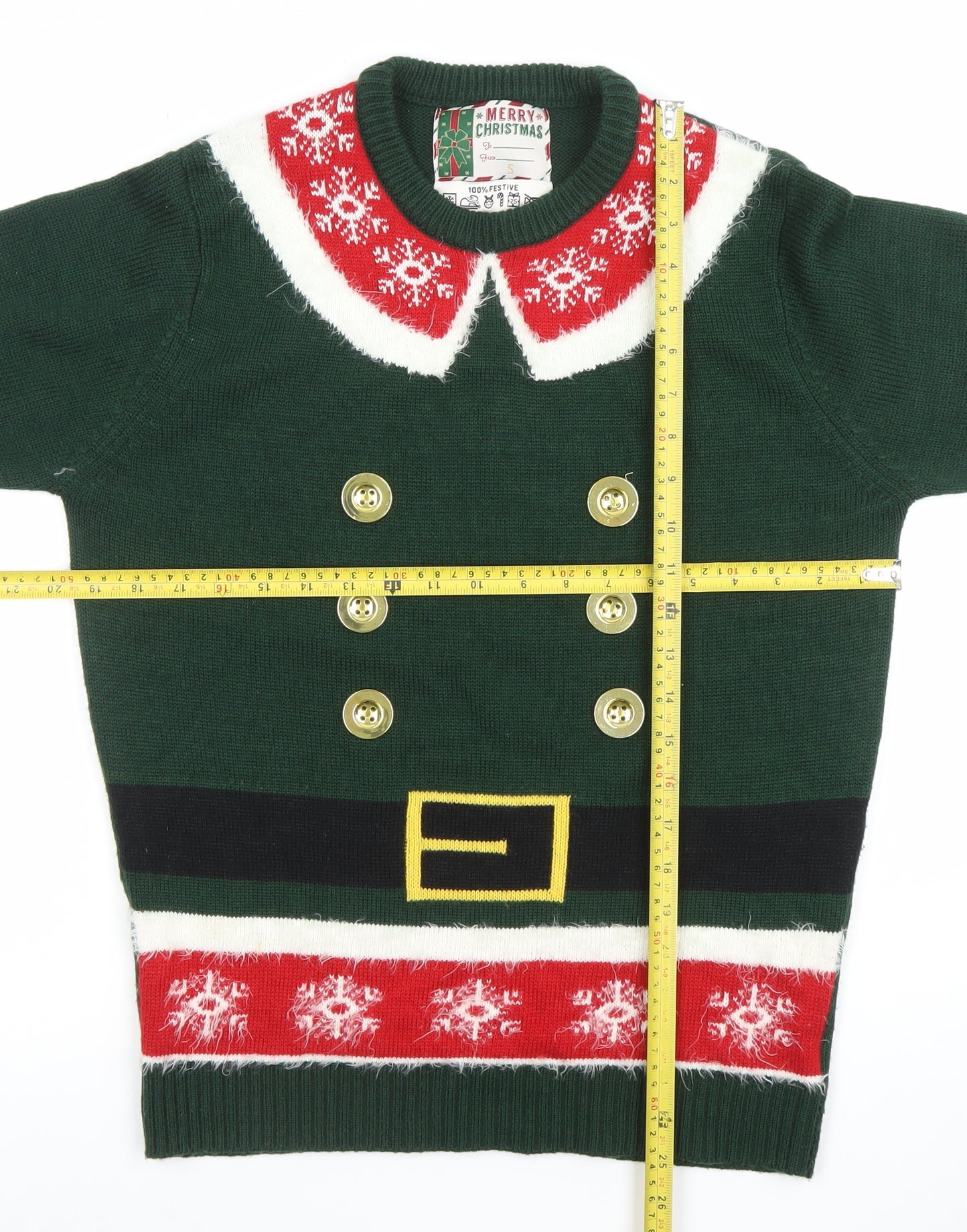 Merry Christmas Men's Green S Elf Style Fair Isle Jumper