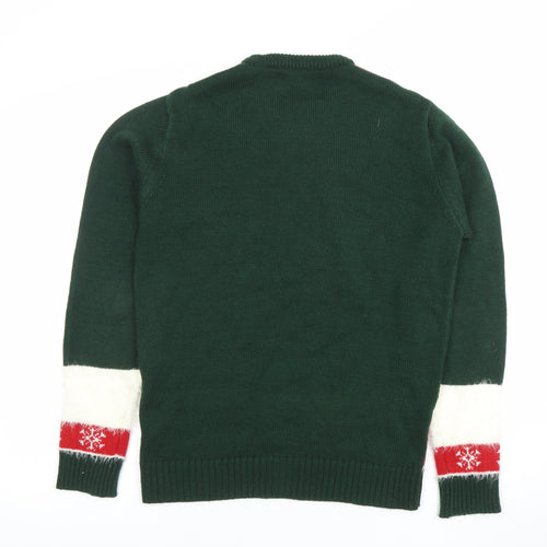 Merry Christmas Men's Green S Elf Style Fair Isle Jumper