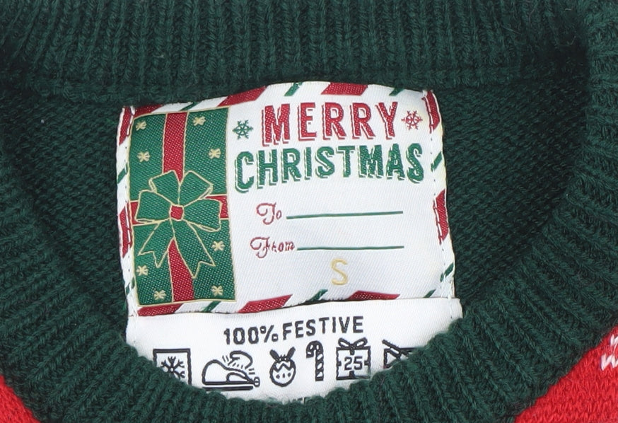 Merry Christmas Men's Green S Elf Style Fair Isle Jumper