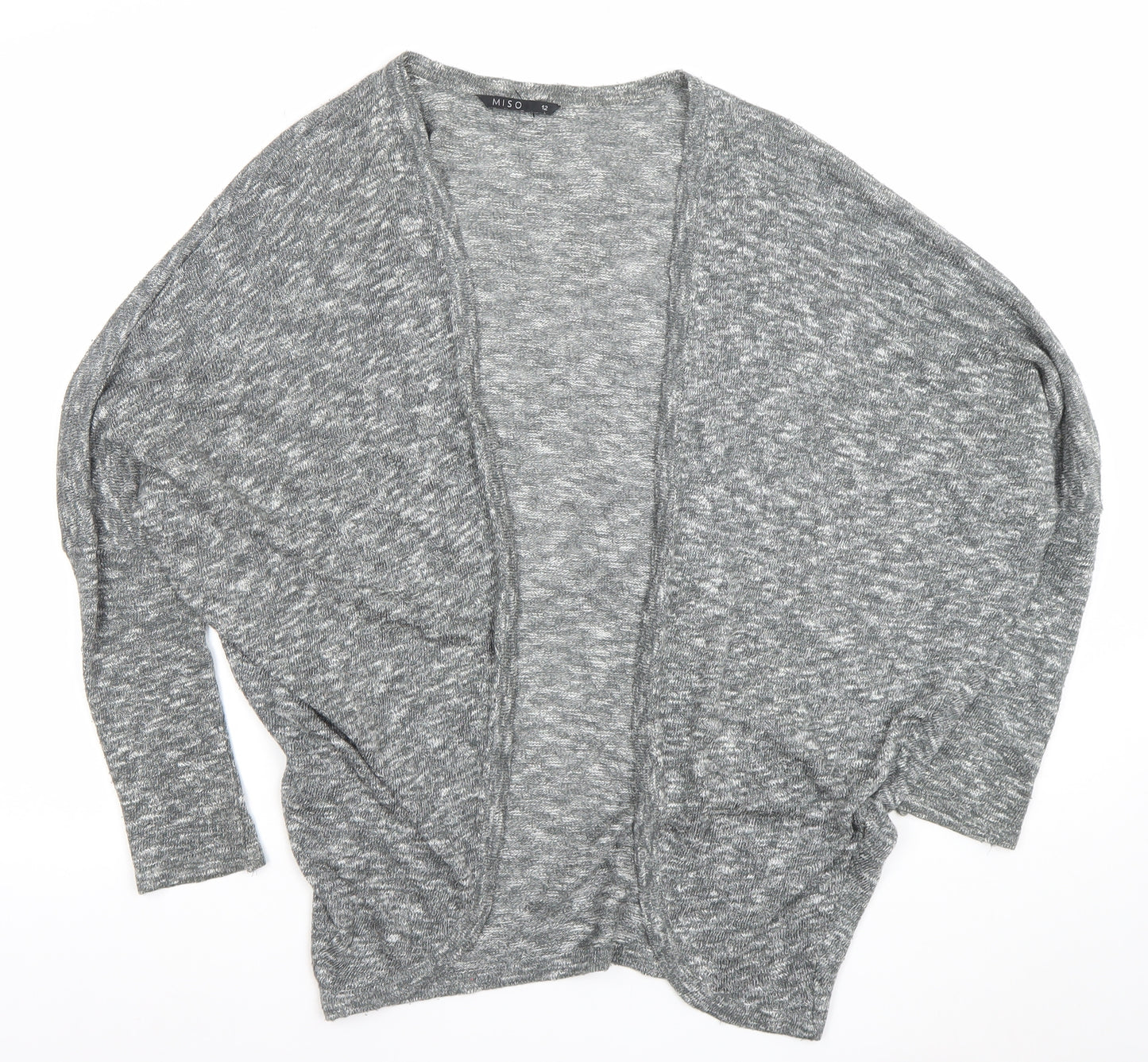 Miso Women’s Grey Knit Open Cardigan Size 12 Relaxed Fit