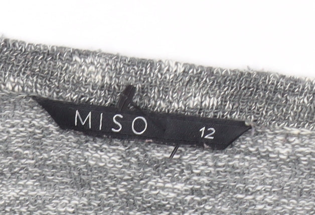 Miso Women’s Grey Knit Open Cardigan Size 12 Relaxed Fit
