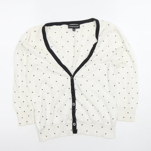 Warehouse Women's Ivory Polka Dot V-Neck Cardigan UK 10
