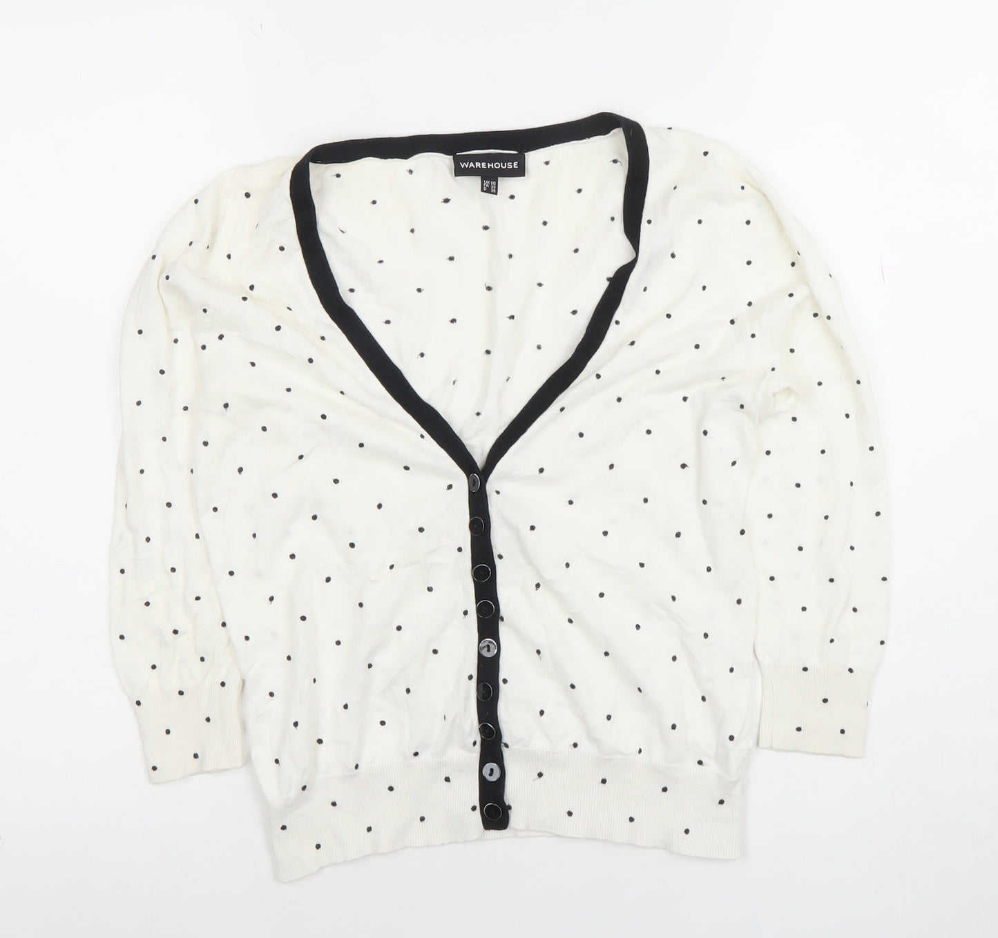 Warehouse Women's Ivory Polka Dot V-Neck Cardigan UK 10