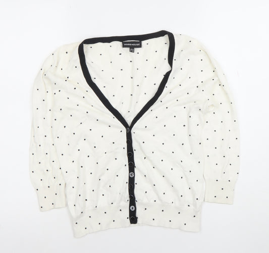 Warehouse Women's Ivory Polka Dot V-Neck Cardigan UK 10