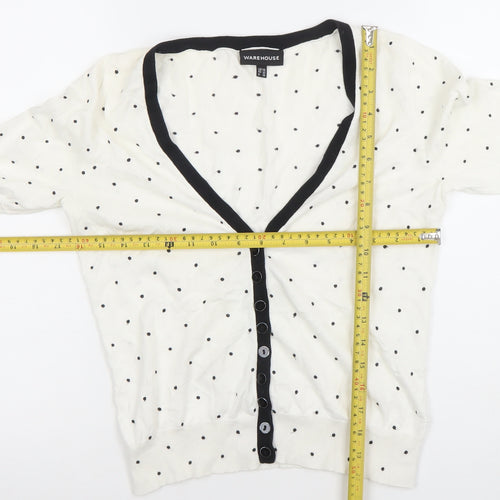 Warehouse Women's Ivory Polka Dot V-Neck Cardigan UK 10