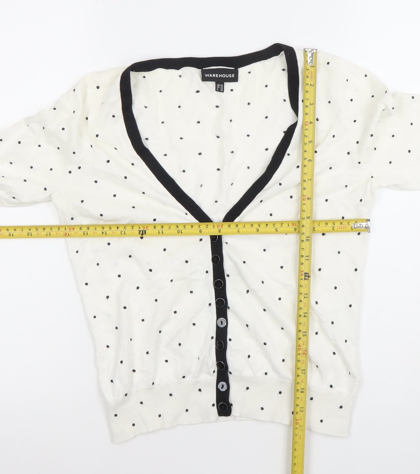 Warehouse Women's Ivory Polka Dot V-Neck Cardigan UK 10