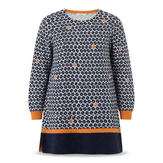 Front view of White Stuff Women’s Blue Geometric Jumper Dress UK 8 Long Sleeve Cotton Wool