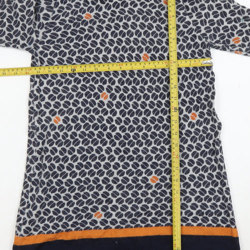 White Stuff Women’s Blue Geometric Jumper Dress UK 8 Long Sleeve Cotton Wool