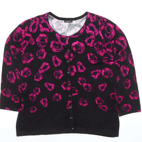 Precis Petite Womens Black Pink Floral Knit Cardigan Size M