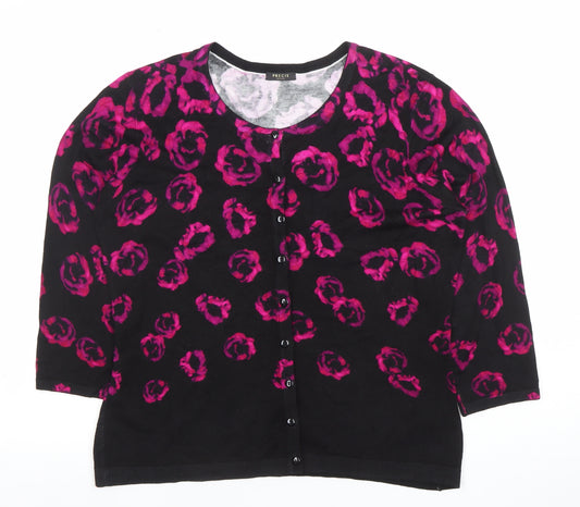 Precis Petite Womens Black Pink Floral Knit Cardigan Size M