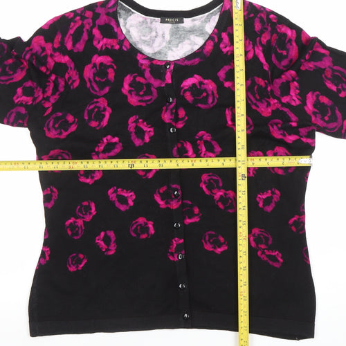 Precis Petite Womens Black Pink Floral Knit Cardigan Size M