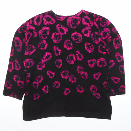 Precis Petite Womens Black Pink Floral Knit Cardigan Size M