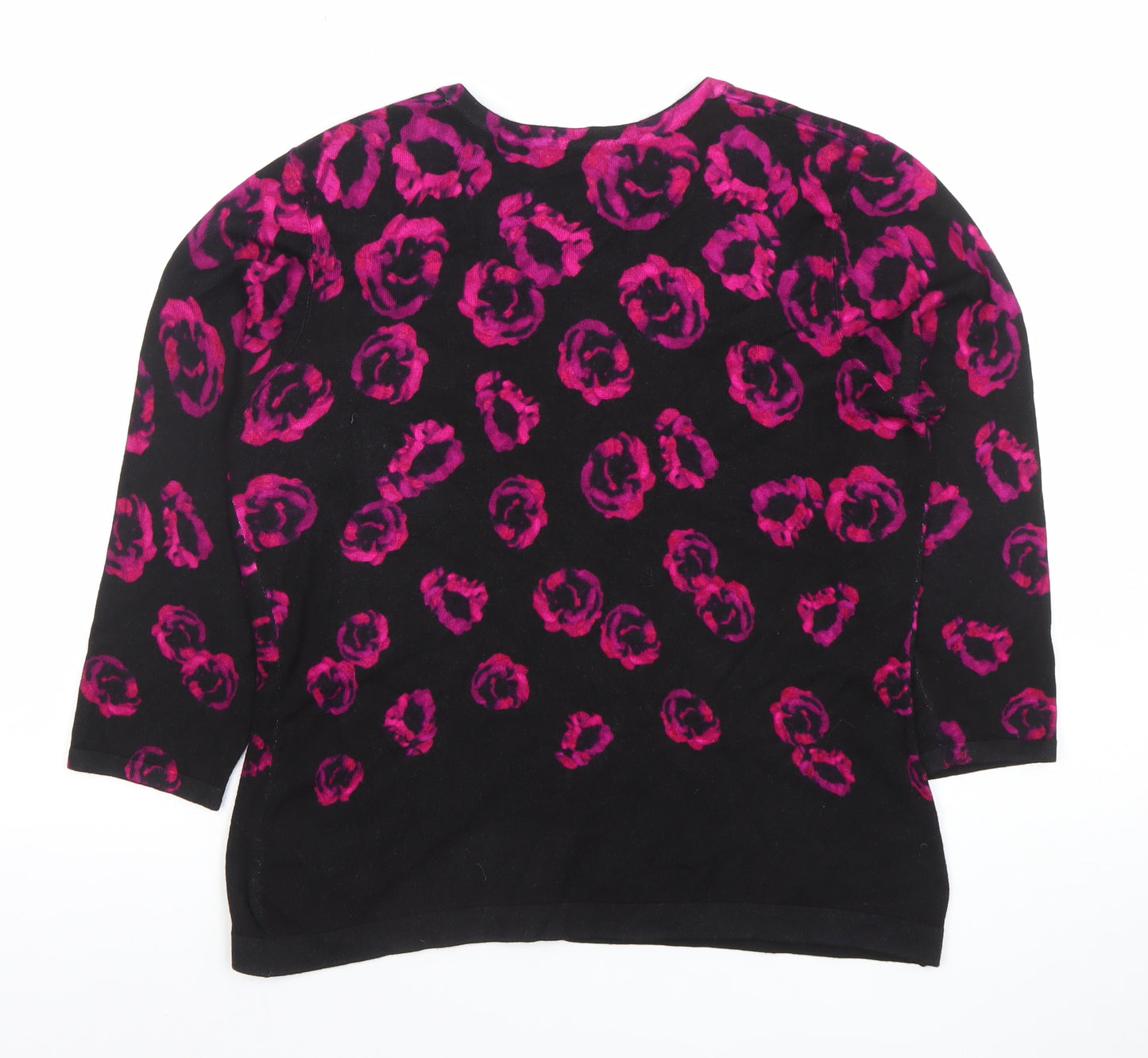 Precis Petite Womens Black Pink Floral Knit Cardigan Size M