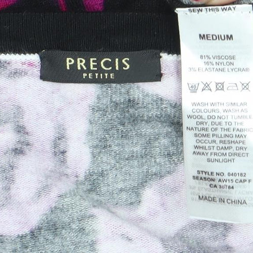 Precis Petite Womens Black Pink Floral Knit Cardigan Size M